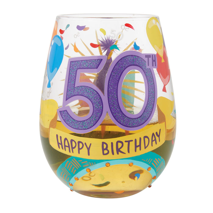 Happy 50th Stemless Wine Glass