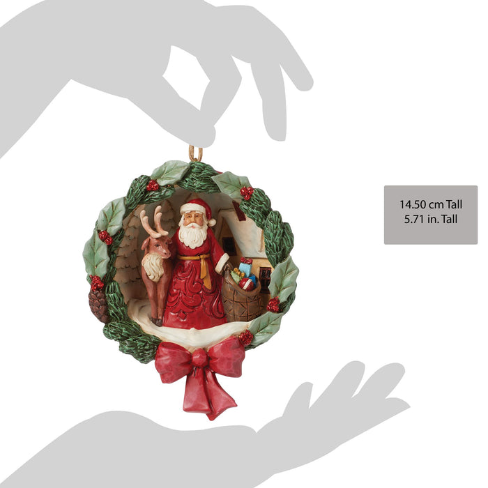 Santa and Deer Wreath Figurine