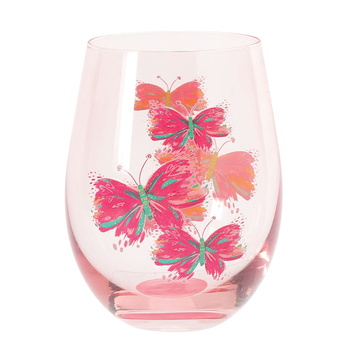 Butterfly Stemless Wine Glass