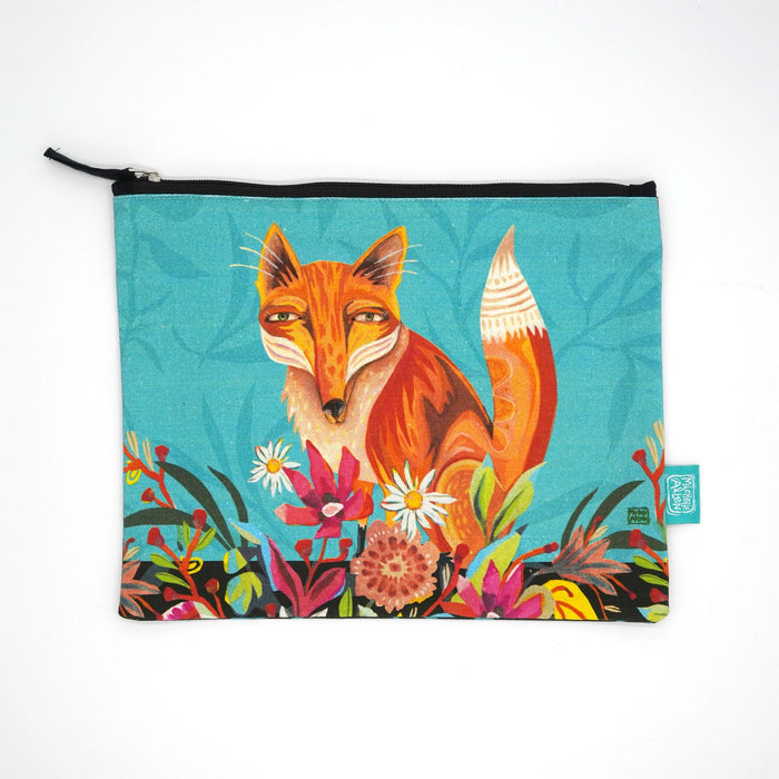 Fox & Flowers Zip Pouch- Large